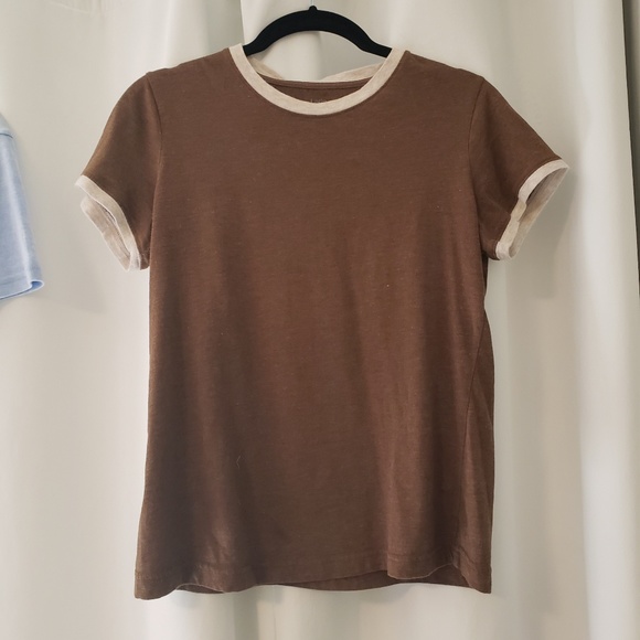 Brown And White Retro Ringer Tee 